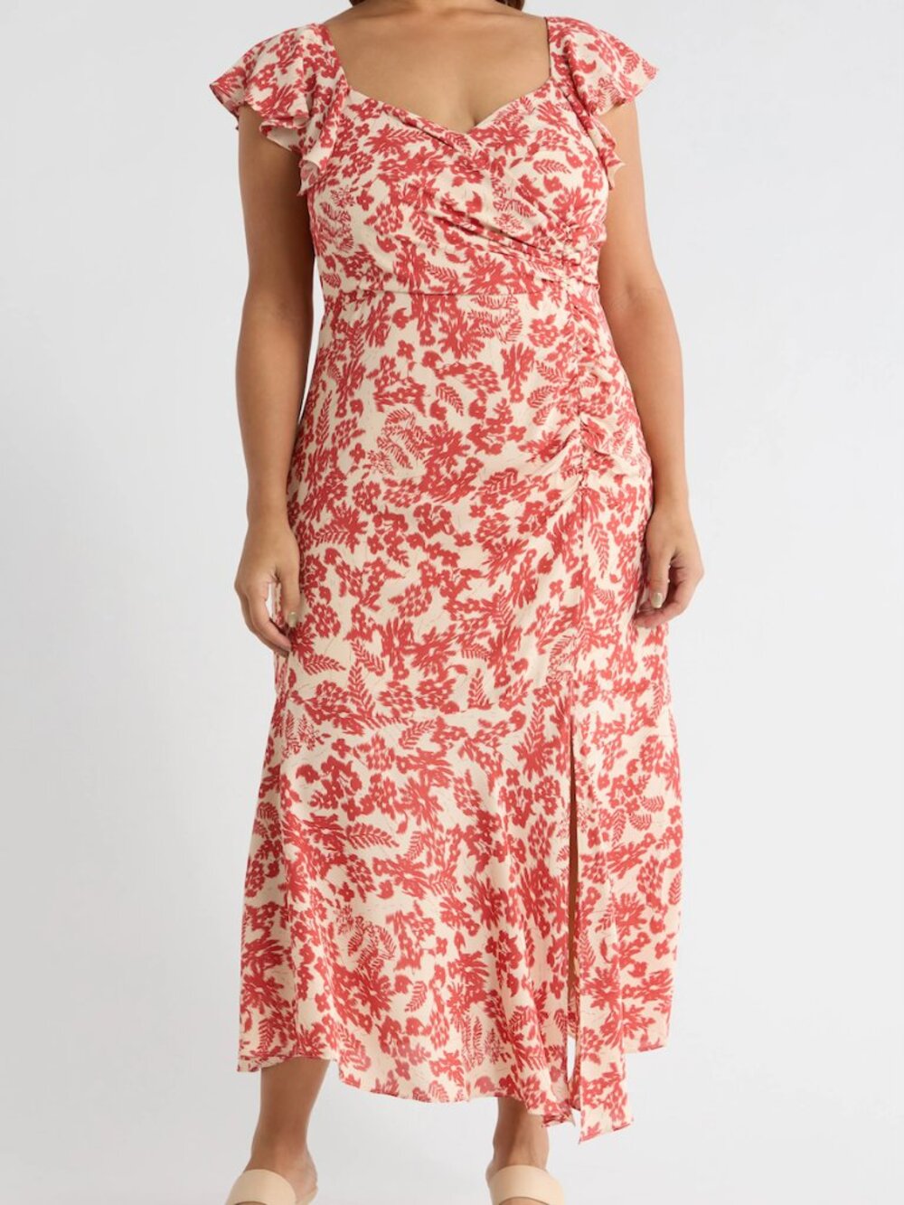 Sugarlips Nadia Ruched Midi Dress - White/Red